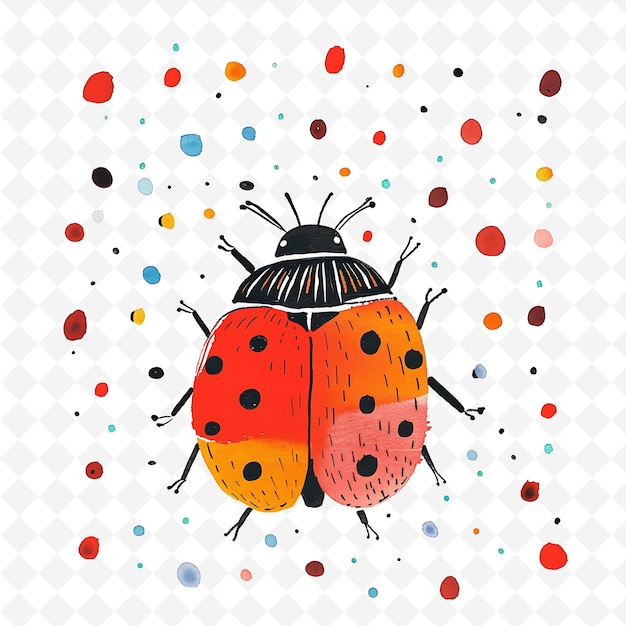 Png Joyous Ladybug With Polka Dot Shapes Scattered Across the Ba Flat Illustration Cute Character