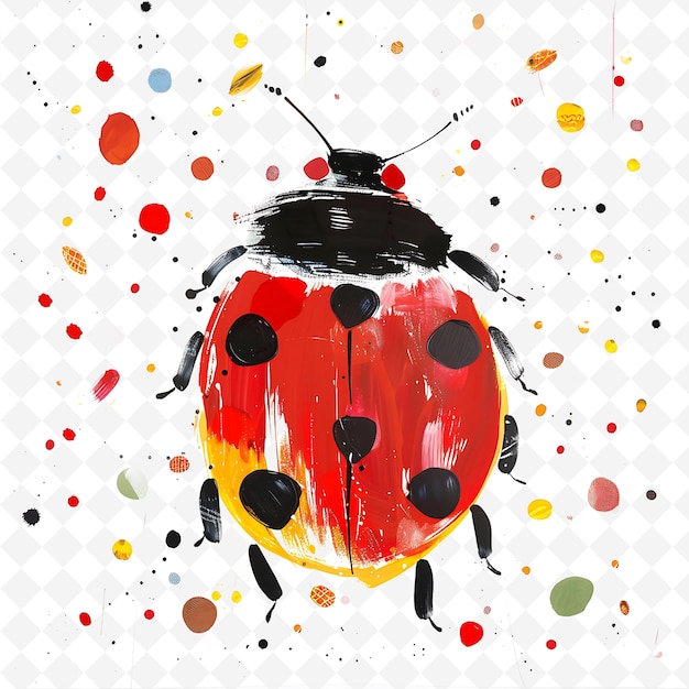 Png Joyous Ladybug With Polka Dot Shapes Scattered Across the Ba Flat Illustration Cute Character