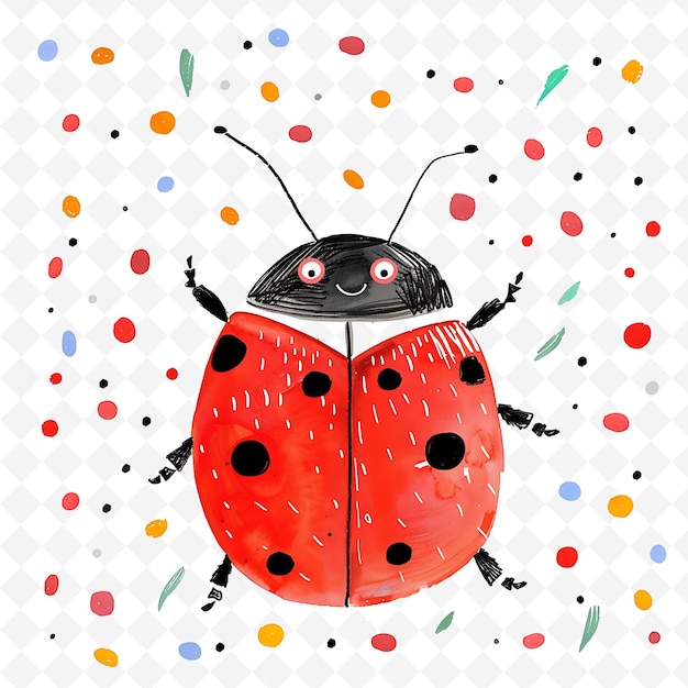 Png Joyous Ladybug With Polka Dot Shapes Scattered Across the Ba Flat Illustration Cute Character