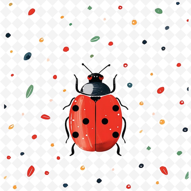 Png Joyous Ladybug With Polka Dot Shapes Scattered Across the Ba Flat Illustration Cute Character