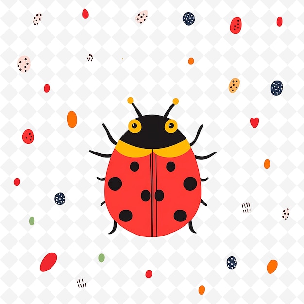 Png Joyous Ladybug With Polka Dot Shapes Scattered Across the Ba Flat Illustration Cute Character