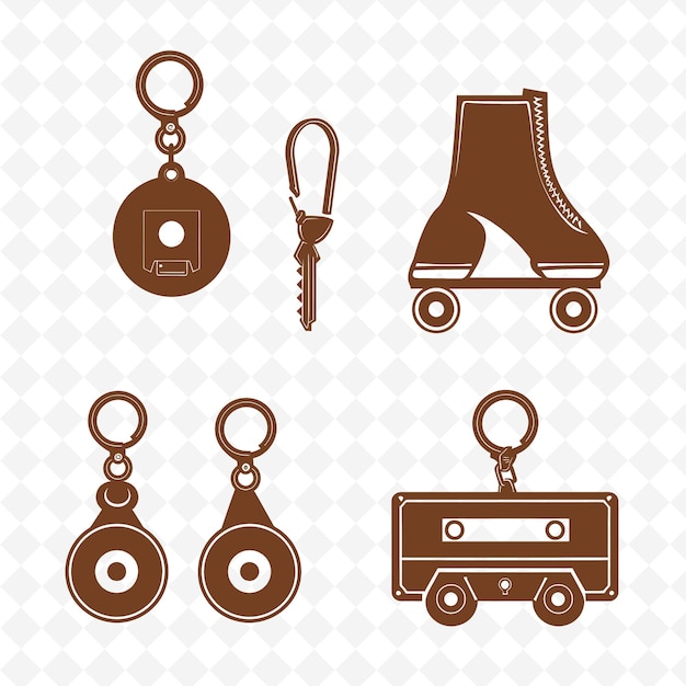 Png Keychain Set With Retro Design Showcasing a Cassette Tape an Outline Art Creative Designs