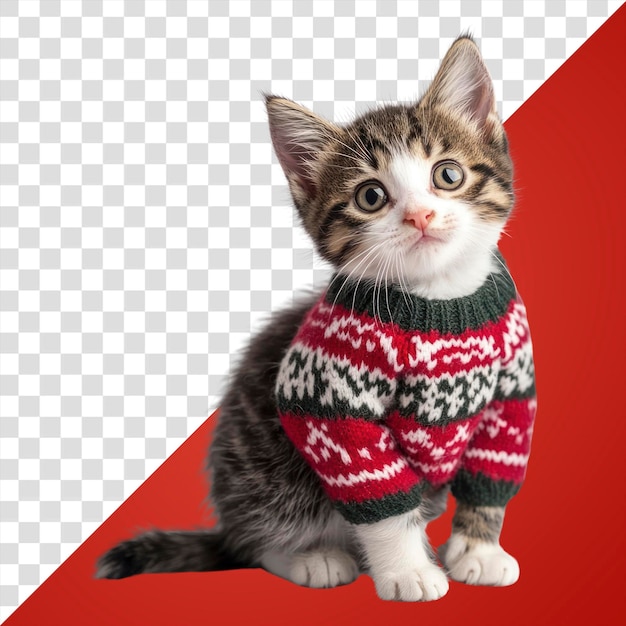 PNG Kitten wearing christmas sweater cat animal cute