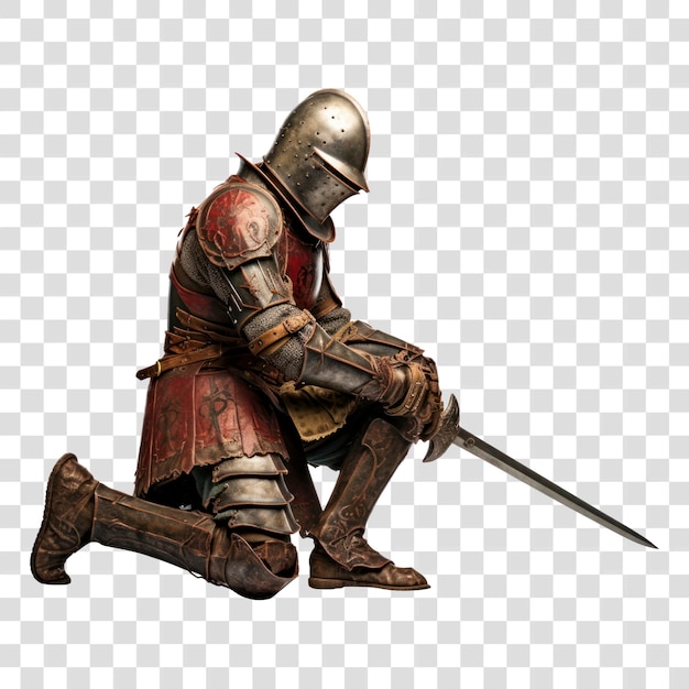 PNG Knight holding shield kneeling weapon helmet AI generated Image by rawpixel