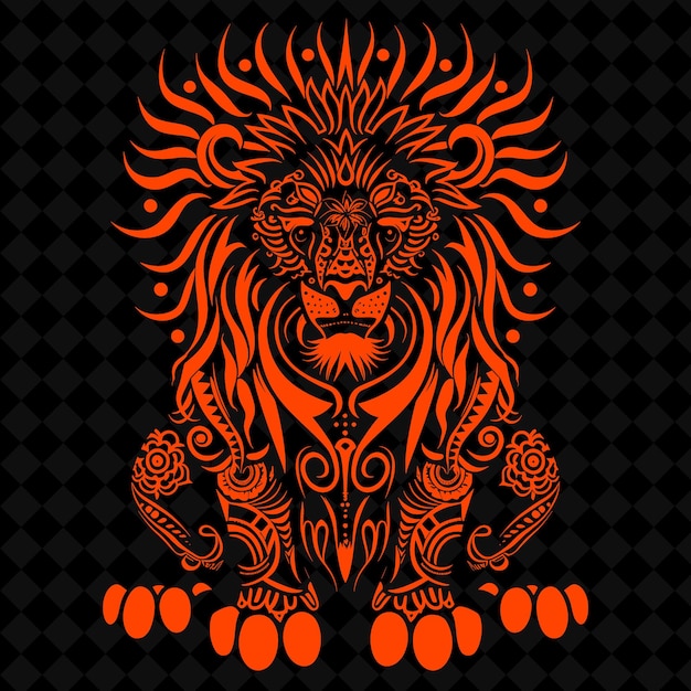 Png Lion Folk Art With Tribal Patterns and Sun Rays for Decorati Illustration Outline Frame Decor