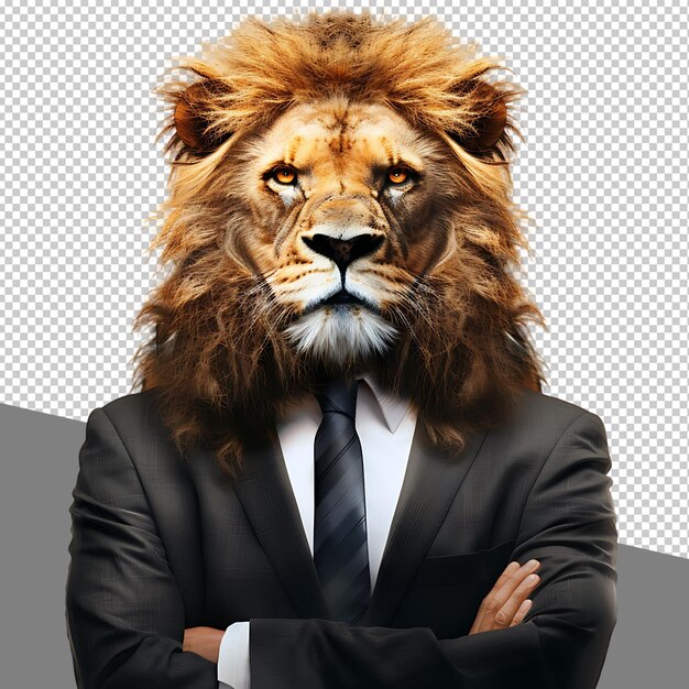 PSD png lion wearing business isolated on transparent background