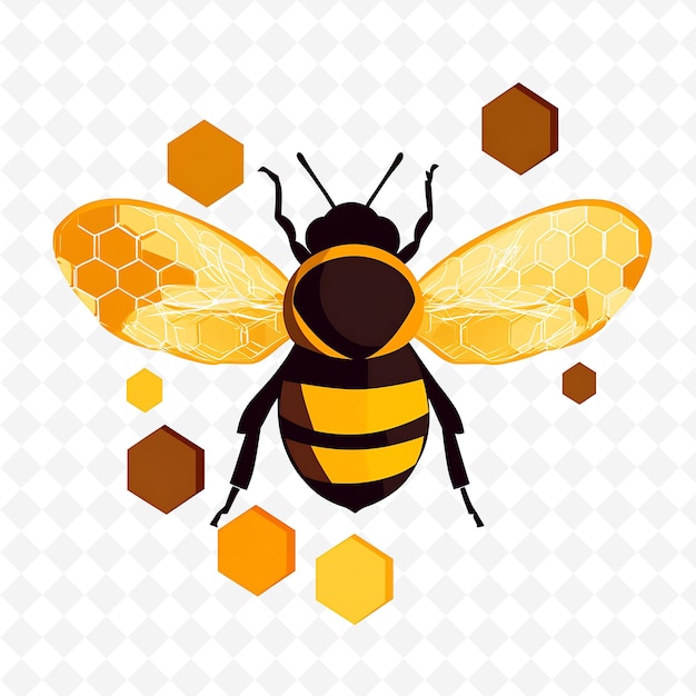 Png Lively Bee With Honeycomb Shapes Arranged Like a Hive Busy a Flat Illustration Cute Character