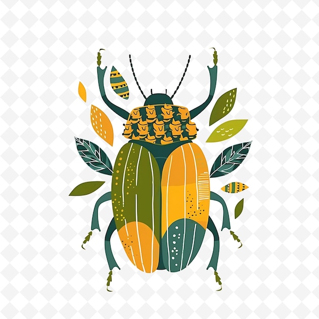 Png Lively Beetle With Leaf Shapes Arranged Like a Forest Earthy Flat Illustration Cute Character