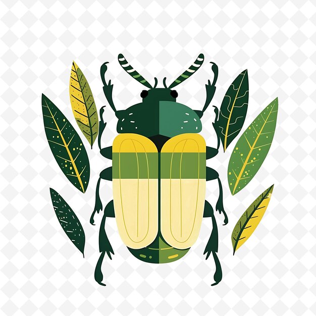 Png Lively Beetle With Leaf Shapes Arranged Like a Forest Earthy Flat Illustration Cute Character