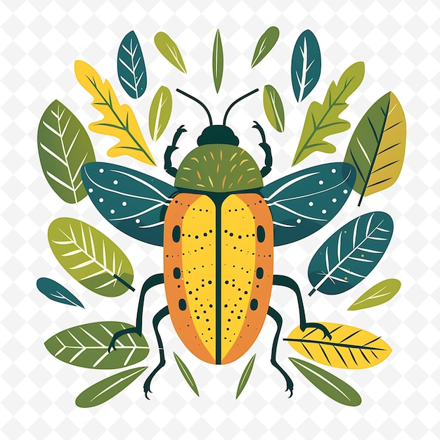 Png Lively Beetle With Leaf Shapes Arranged Like a Forest Earthy Flat Illustration Cute Character