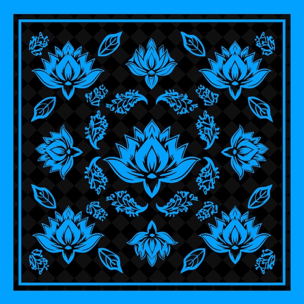 Png Lotus Folk Art With Petals and Leaves for Decorations in the Illustration Outline Frame Decor