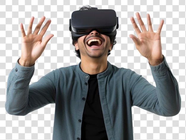 PSD png man experiencing vr portrait smiling photo