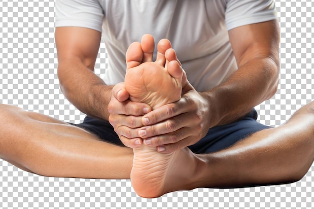 PSD png man stretching foot for flexibility exercise transparent