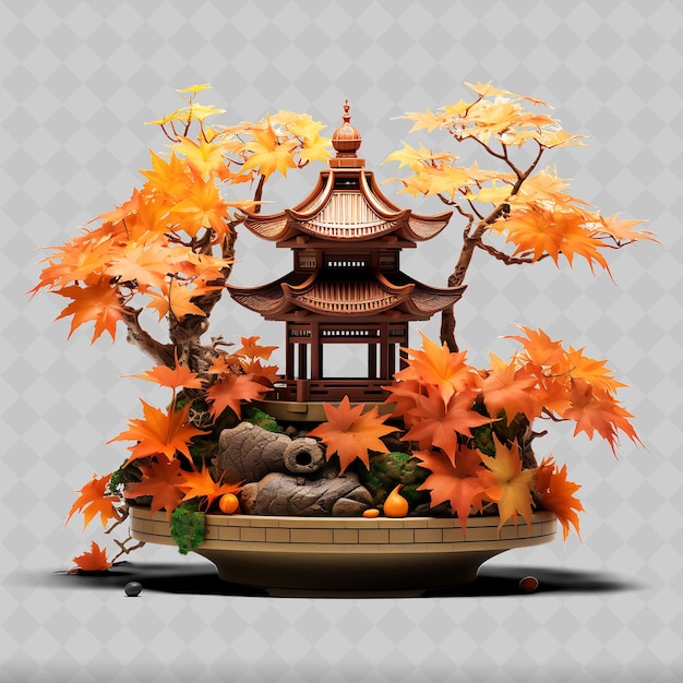 Png Maple Bonsai Clay Pot Palmate Leaves Autumnal Theme Concept Transparent Diverse Trees Decor