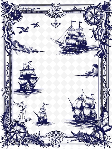 Png Medieval Map Frame Art With Compass and Ship Decorations Bor Illustration Frame Art Decorative