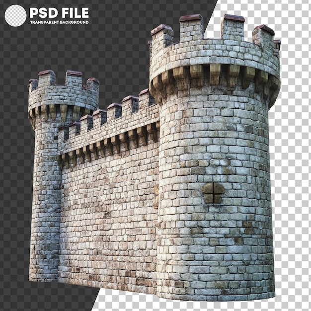 PSD png medieval stone castle with towers and battlements in a natural setting