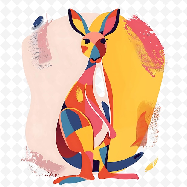 Png Merry Kangaroo With Pouch Shapes Spread Throughout Warm and Flat Illustration Cute Character