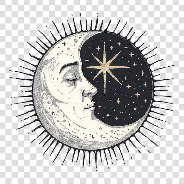 PSD png moon sun face celestial art