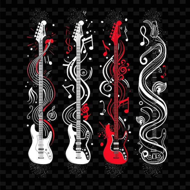 PSD png music string borderlines design with guitar motifs and musicillustration abstract collections