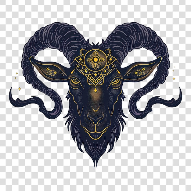 PSD png mystical ornate goat head illustration