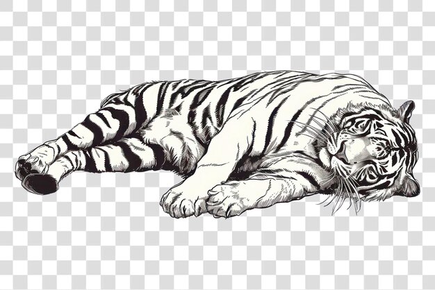 PSD png napping tiger drawing animal mammal