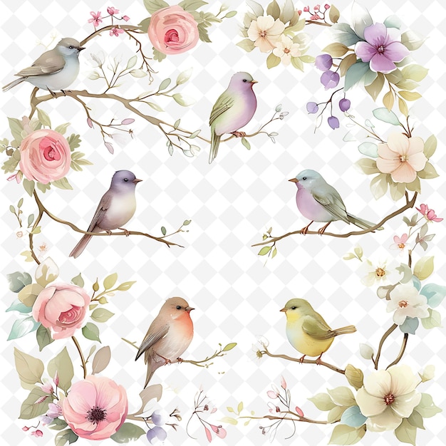 PNG Nature Collage Frames Clean Background Designs with Animal Flower and Line Art Elements