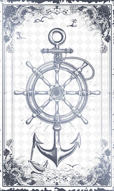 Png Nautical Postcard Design With a Ships Wheel Frame Style Surr Outline Arts Scribble Decorative