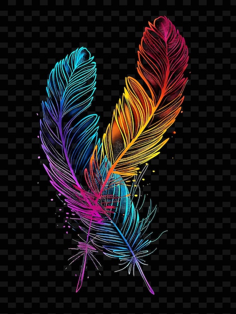 Png Neon Feather Tape Decal With Feather Designs and Neon Color Creative Neon Y2K Shape Decoratives