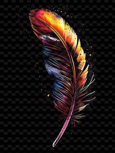 Png Neon Feather Tape Decal With Feather Designs and Neon Color Creative Neon Y2K Shape Decoratives