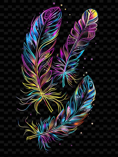 Png Neon Feather Tape Decal With Feather Designs and Neon Color Creative Neon Y2K Shape Decoratives