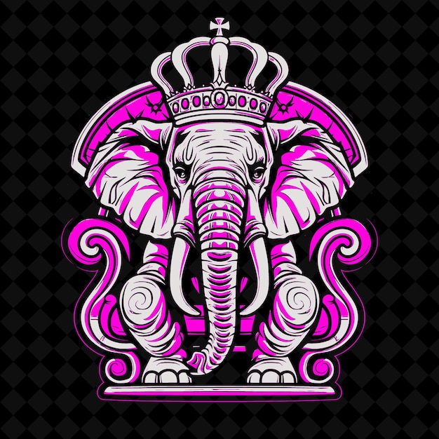 Png Noble Elephant With a Royal Kings Crown and Throne Designed Outline Vector Of Animal Mascot