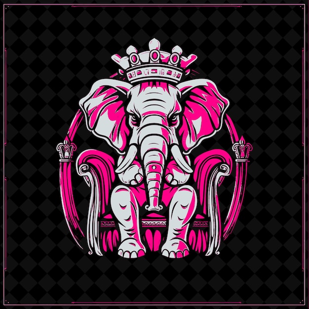 PSD png noble elephant with a royal kings crown and throne designed outline vector of animal mascot