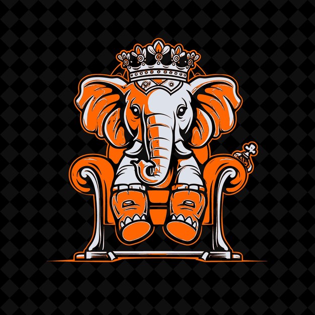 Png Noble Elephant With a Royal Kings Crown and Throne Designed Outline Vector Of Animal Mascot