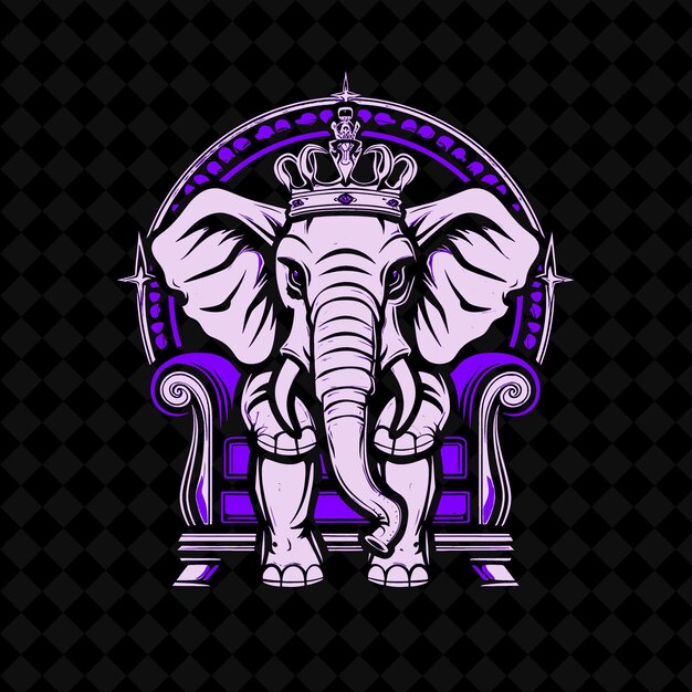 Png Noble Elephant With a Royal Kings Crown and Throne Designed Outline Vector Of Animal Mascot