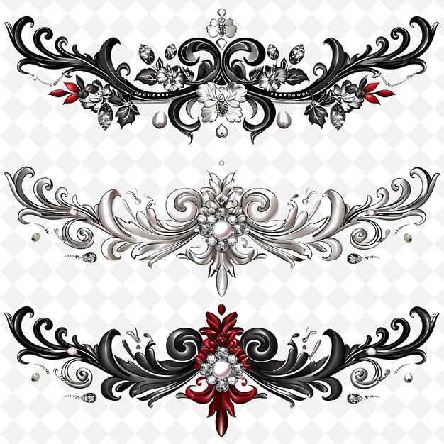 PSD png ornate scrollwork with floral and fauna borderlines design a creative nature design art