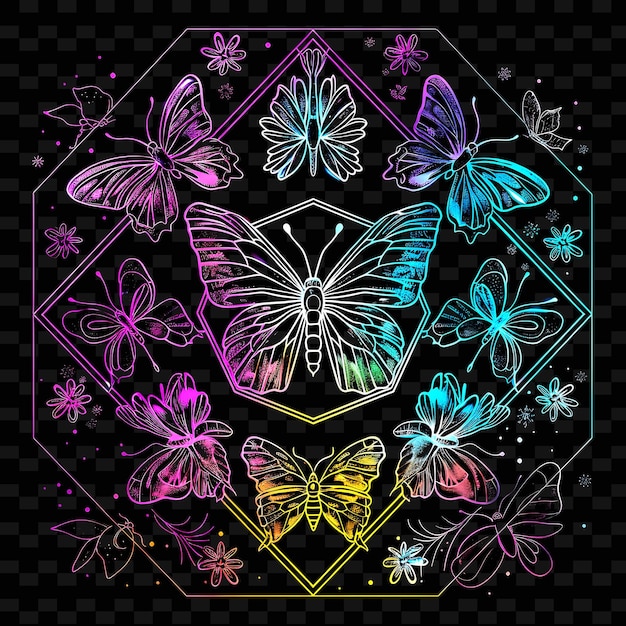 Png Pentagonal Decal With Representations of Butterflies and Wi Creative Neon Y2K Shape Decorativet