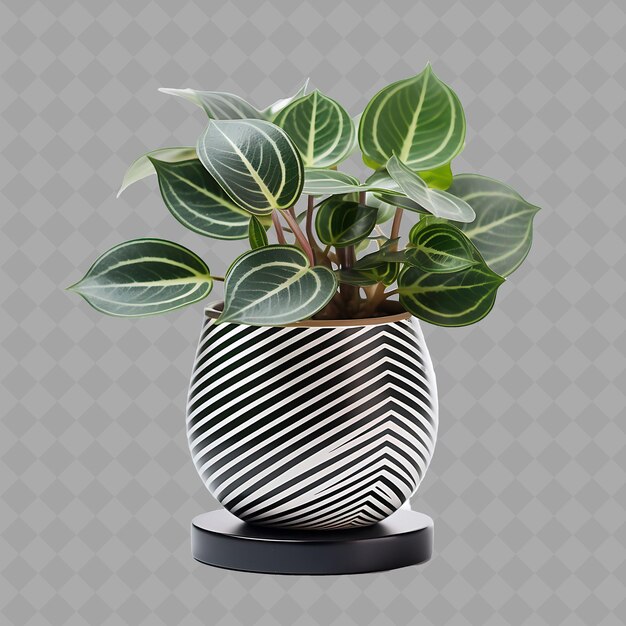 PSD png peperomia in ceramic modern linear geometric design pot sitt interior tree on clean background