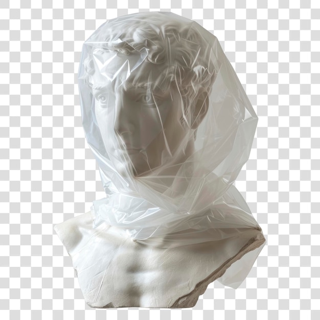 PSD png plastic wrapping over classical statue white representation creativity