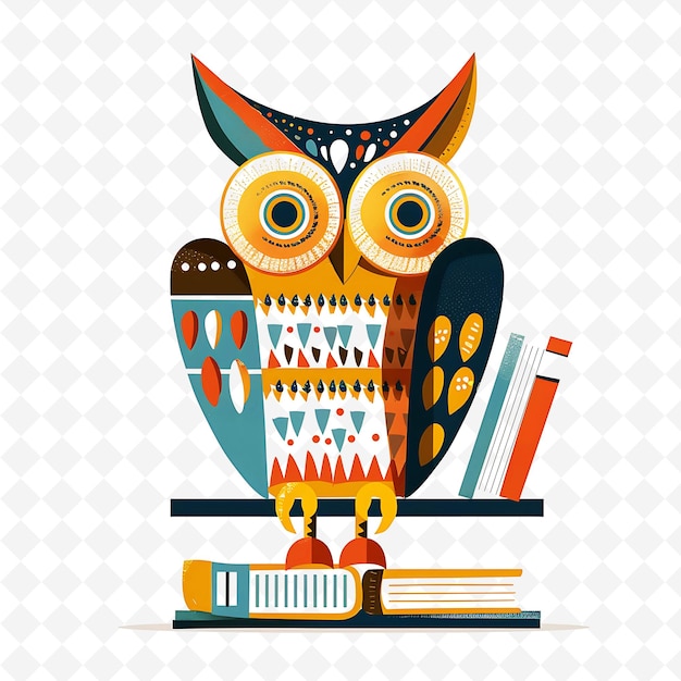 Png Pleased Owl With Book Shapes Arranged Like a Bookshelf Wise Flat Illustration Cute Character