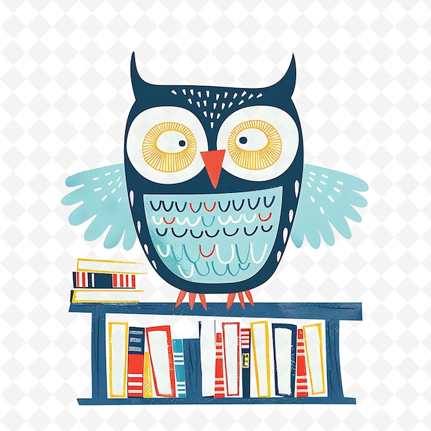 Png Pleased Owl With Book Shapes Arranged Like a Bookshelf Wise Flat Illustration Cute Character