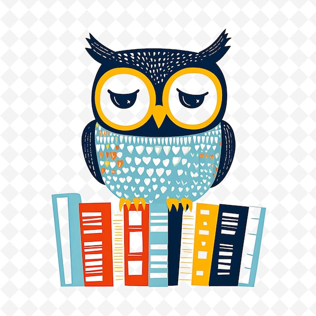 Png Pleased Owl With Book Shapes Arranged Like a Bookshelf Wise Flat Illustration Cute Character