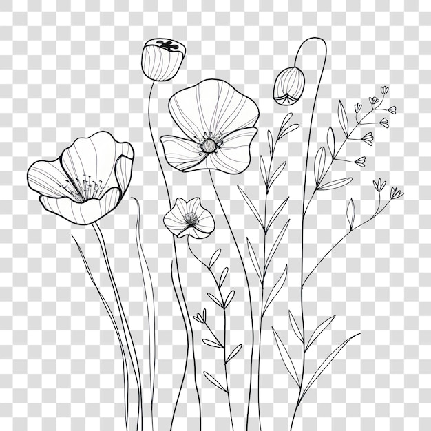 PSD png poppy drawing illustration sketch