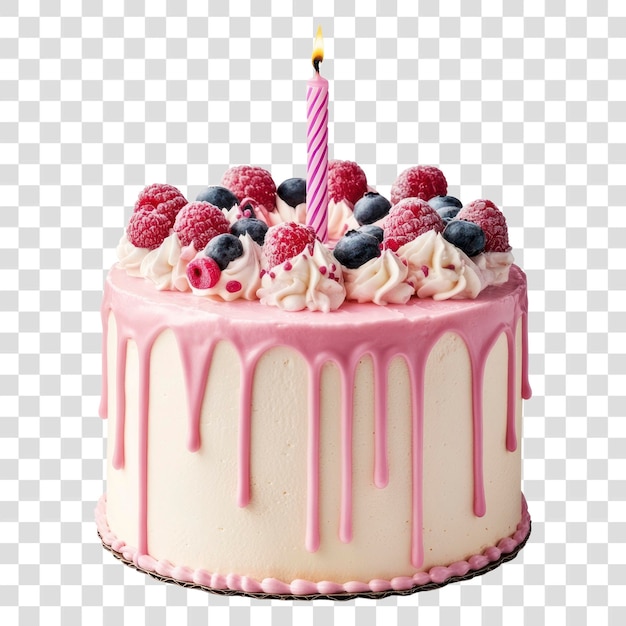 PSD png a pound of pastel pink birthday cake with candle on top of it dessert raspberry blueberry