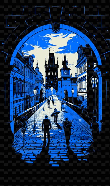 Png Pragues Charles Bridge With Scenic Street Scene Gothic Archi Illustration Citys Scene Art Decor