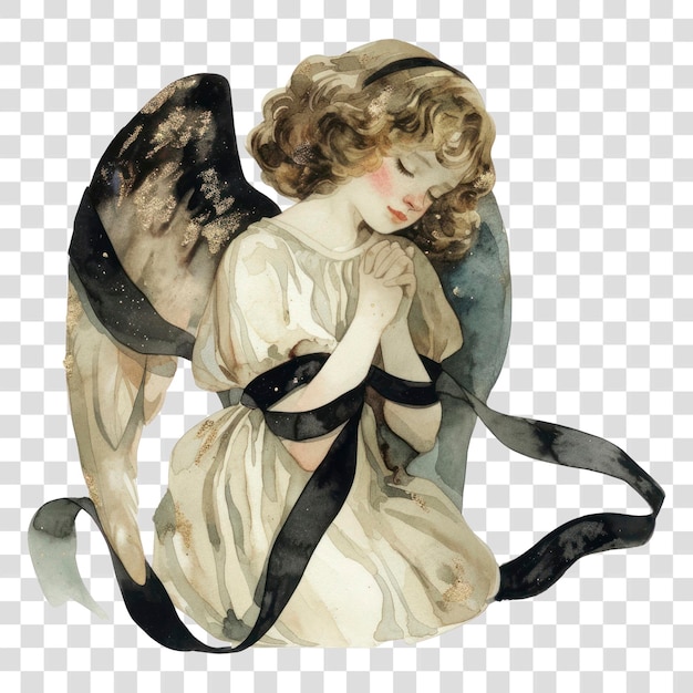 PSD png praying angel watercolor illustration