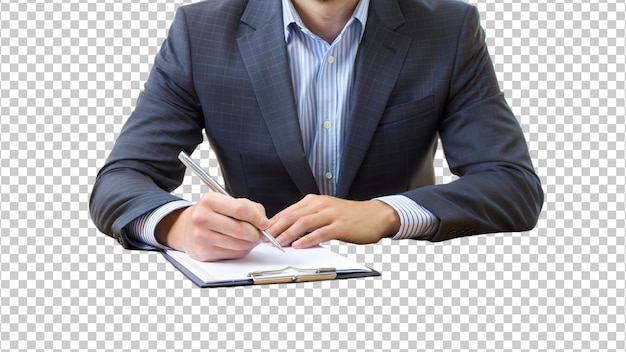 PSD png professional man signing paperwork transparent