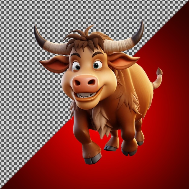 PNG PSD 3d cute smiling bull cartoon isolated on a transparent background