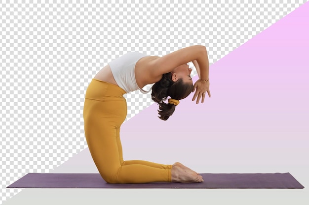 Png or psd image of a woman doing a yoga pose on a mat