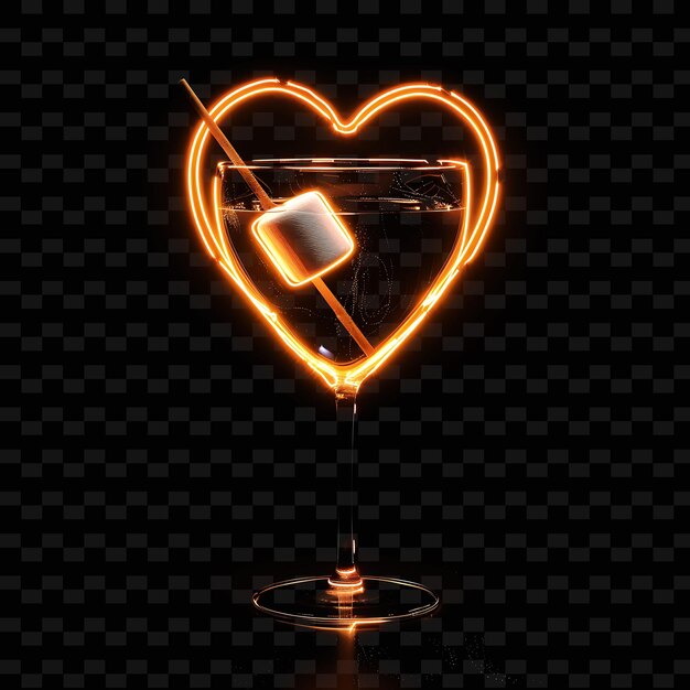 PSD png radiant neon glows glgg in a romantic heart shaped wine glas y2k neon line art drink designs