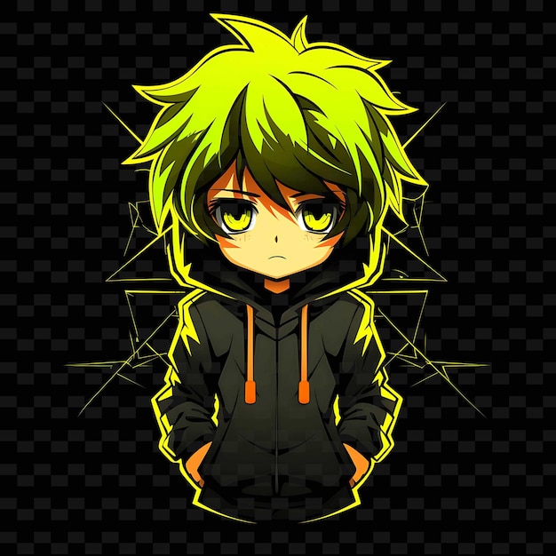 PSD png radiant rhythms unleashing creativity with sticker anime characters through neon lines